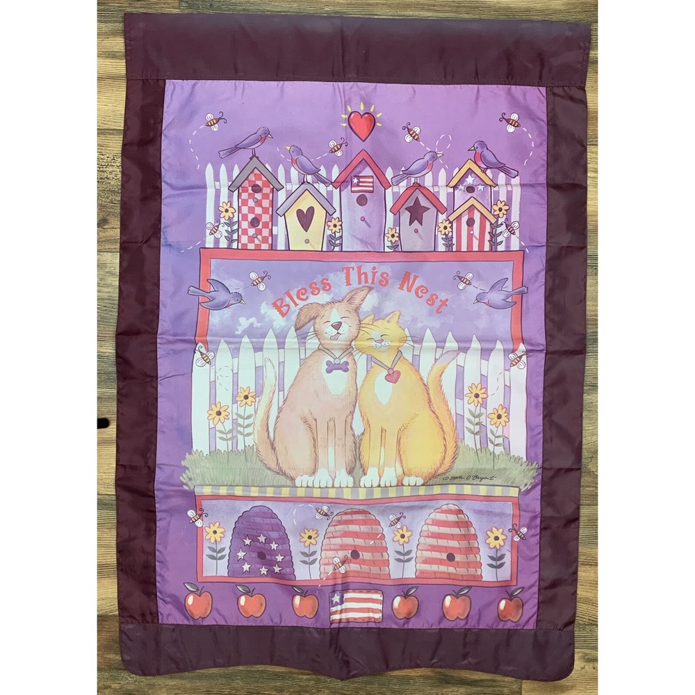 Flag Outdoor Double Sided Dog Cat Bees Hives Birds Houses 28.5" x 41" Purple Lrg